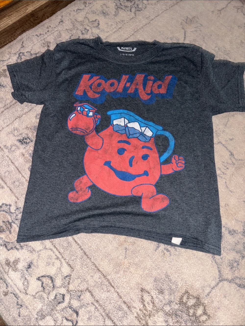 Kids Graphic Tee - Charcoal with Red & Blue Print